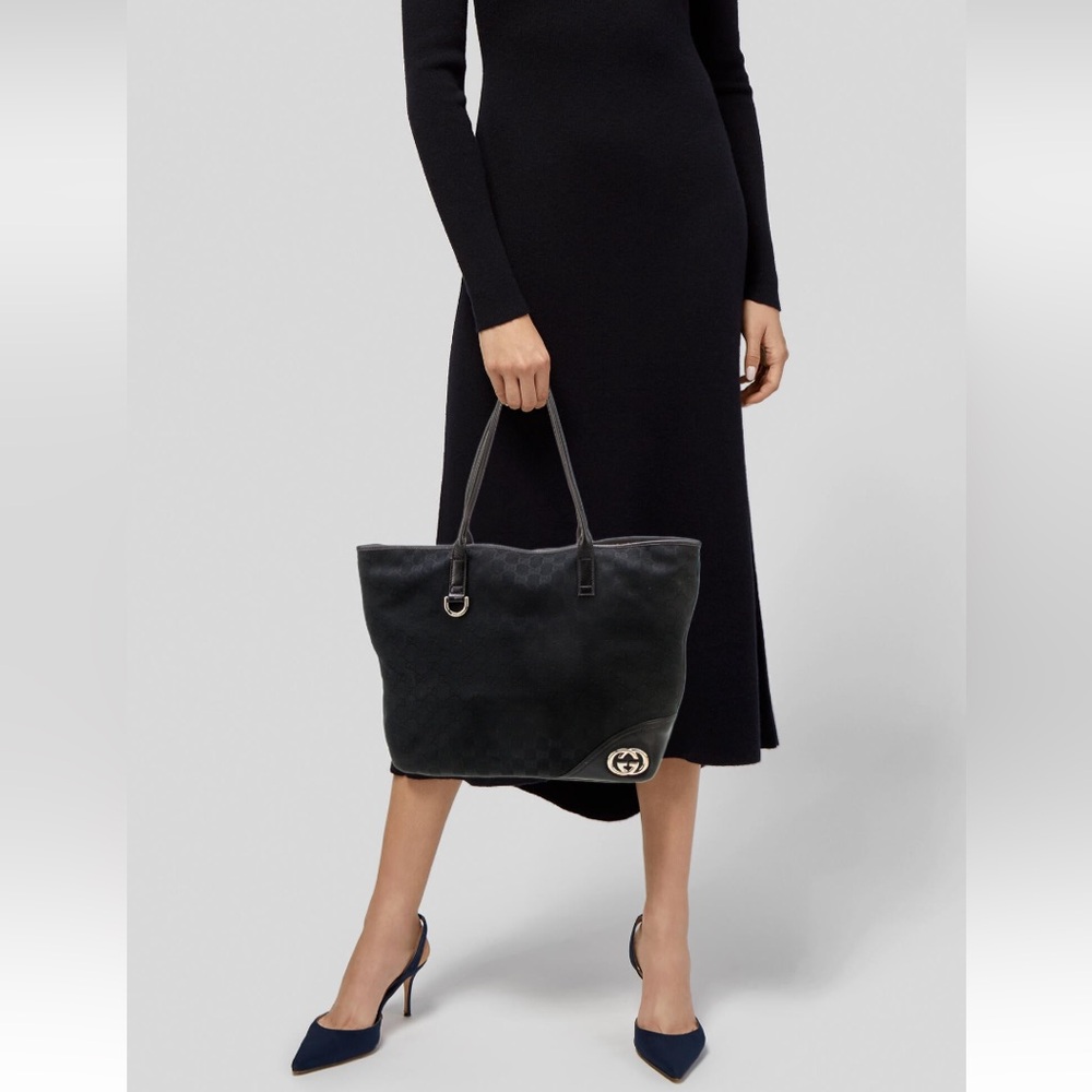 Gucci GG Monogram Canvas Leather Purse Tote Shoulder Bag - Picture 6 of 10